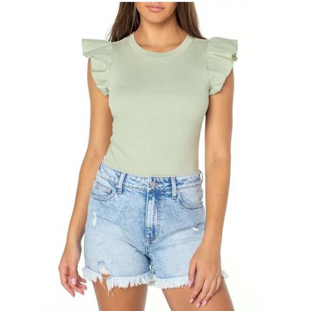 Celebrity Pink Green Flutter Sleeve Bodysuit - XS